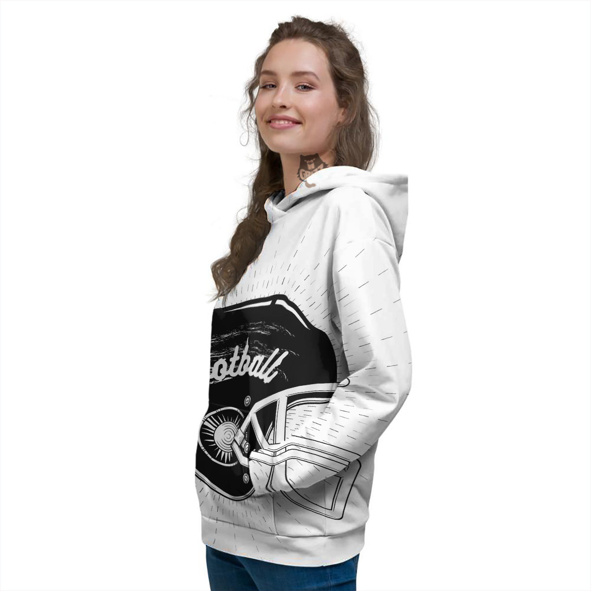 American Football White And Black Print Women's Hoodie-grizzshop