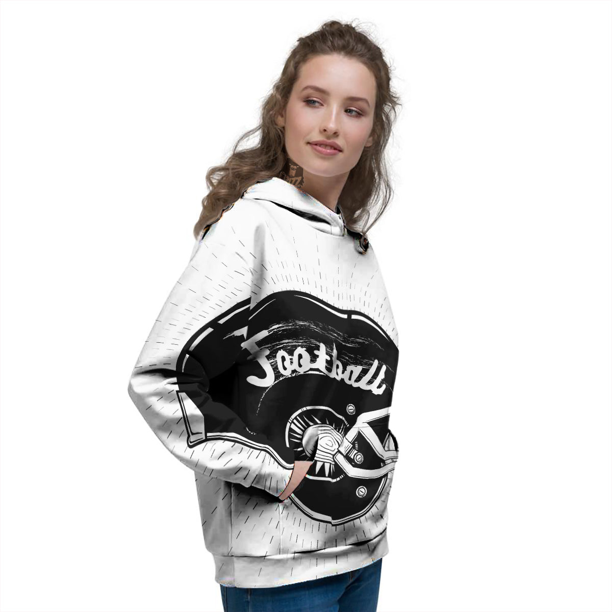 American Football White And Black Print Women's Hoodie-grizzshop