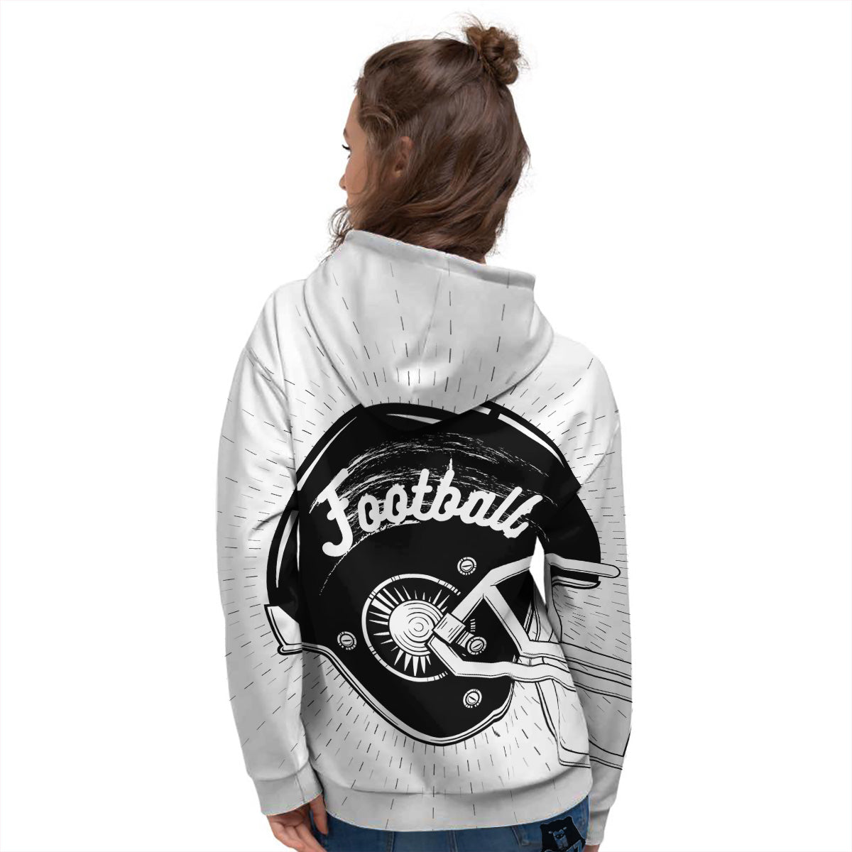 American Football White And Black Print Women's Hoodie-grizzshop