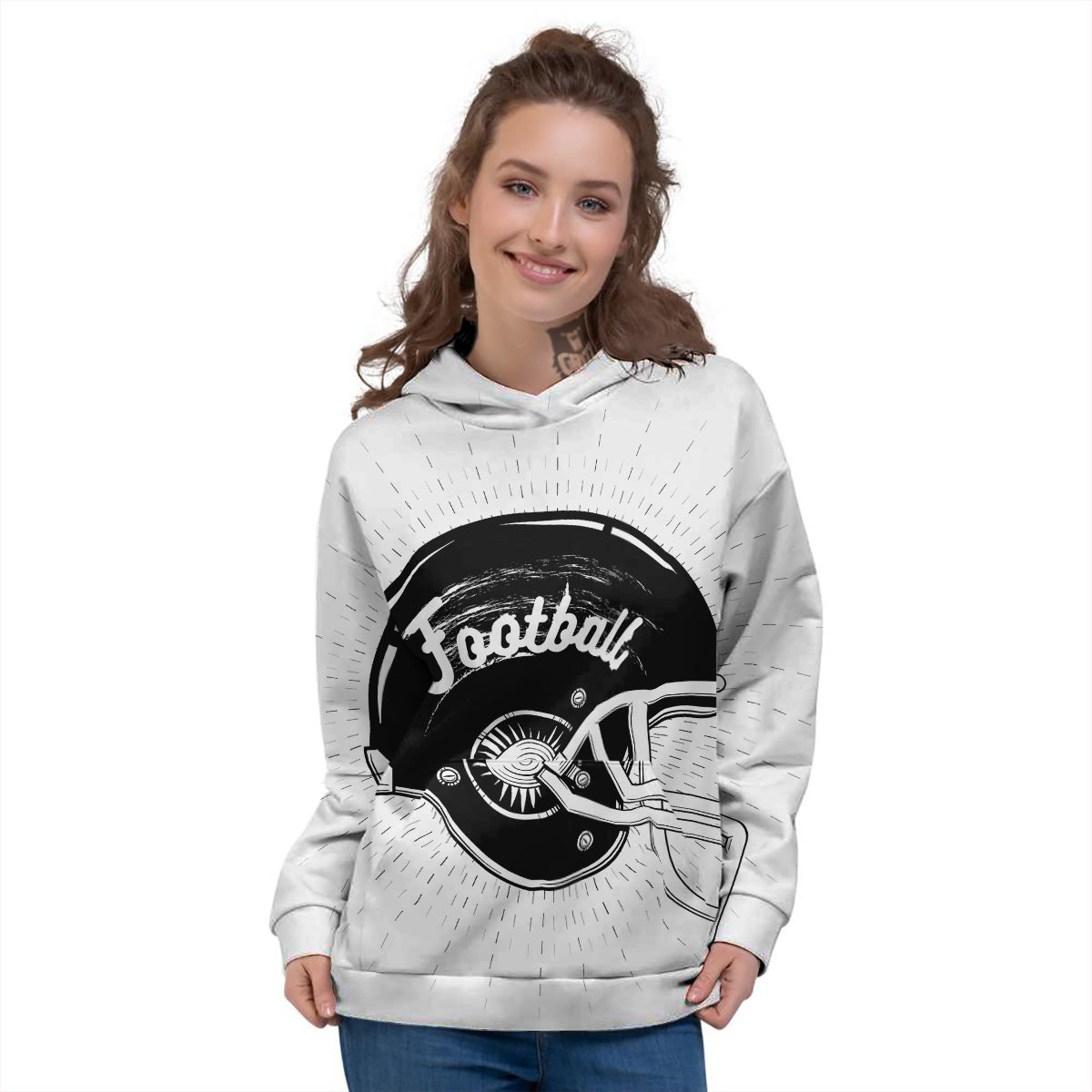 American Football White And Black Print Women's Hoodie-grizzshop