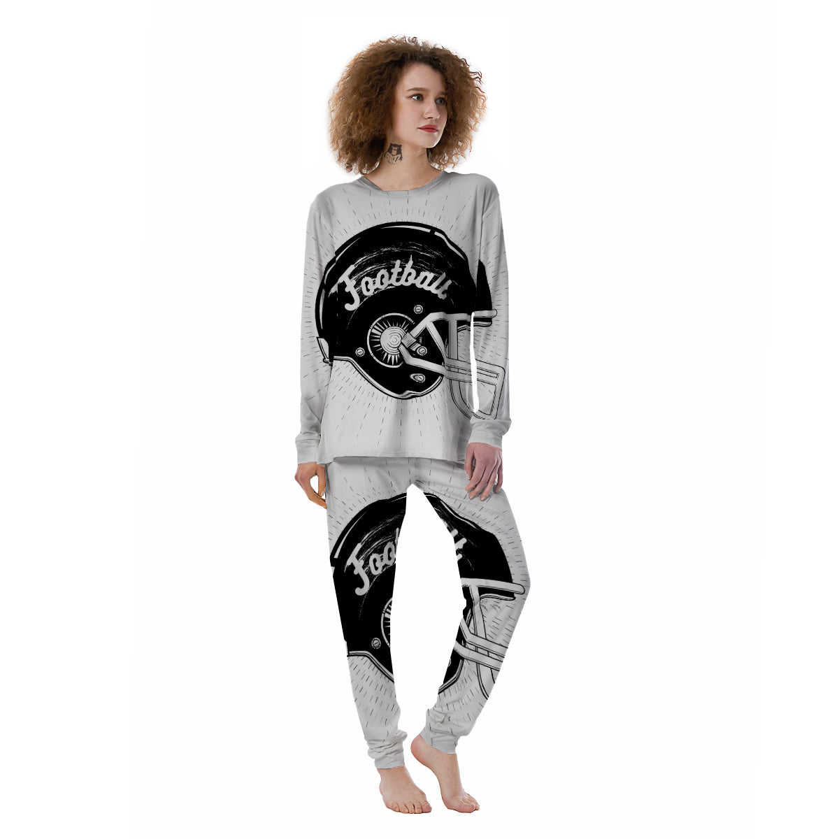 American Football White And Black Print Women's Pajamas-grizzshop