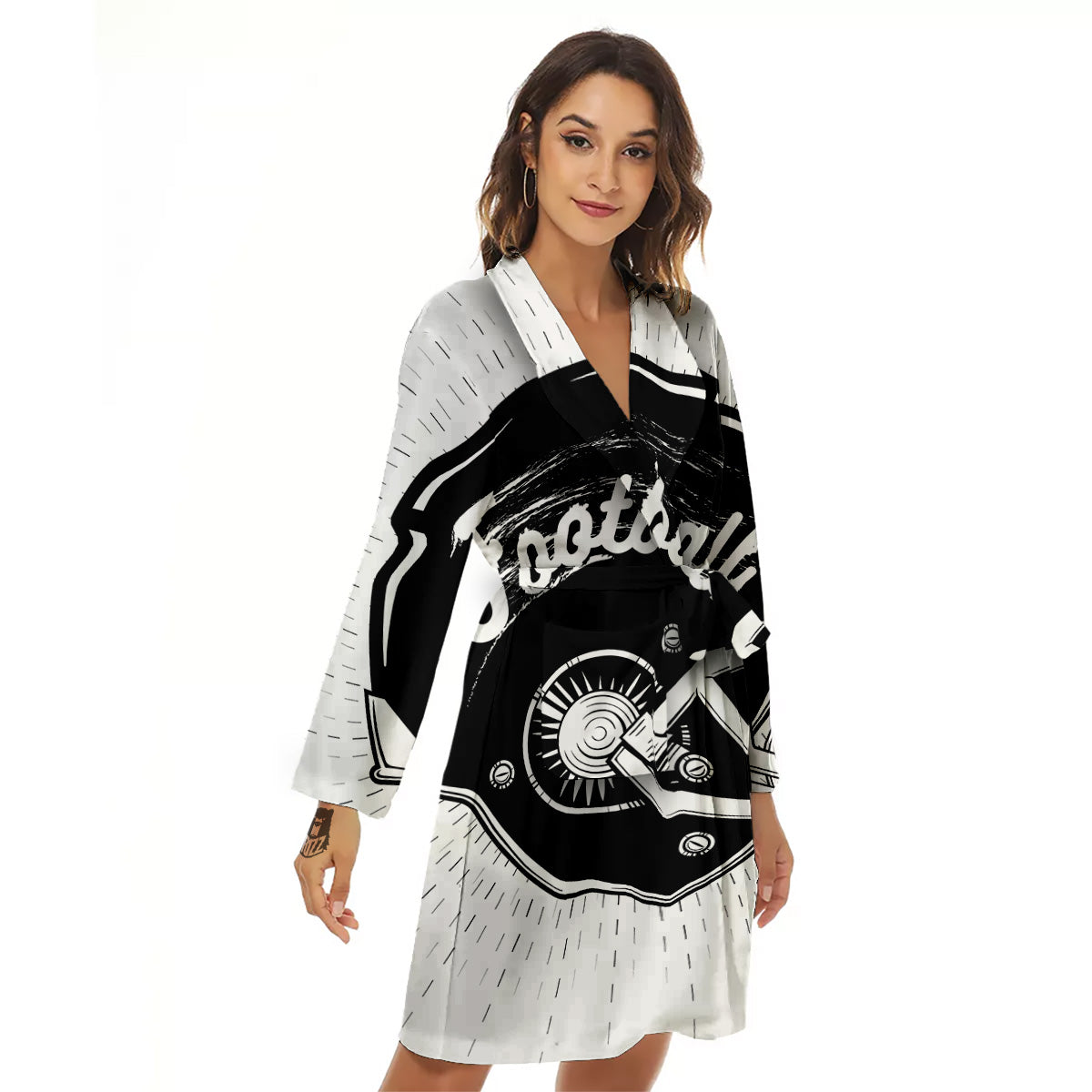 American Football White And Black Print Women's Robe-grizzshop