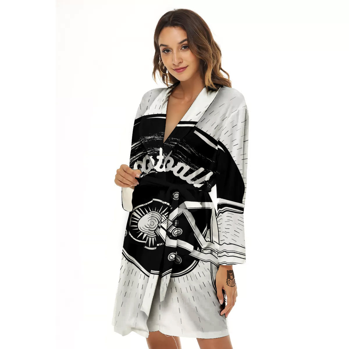 American Football White And Black Print Women's Robe-grizzshop