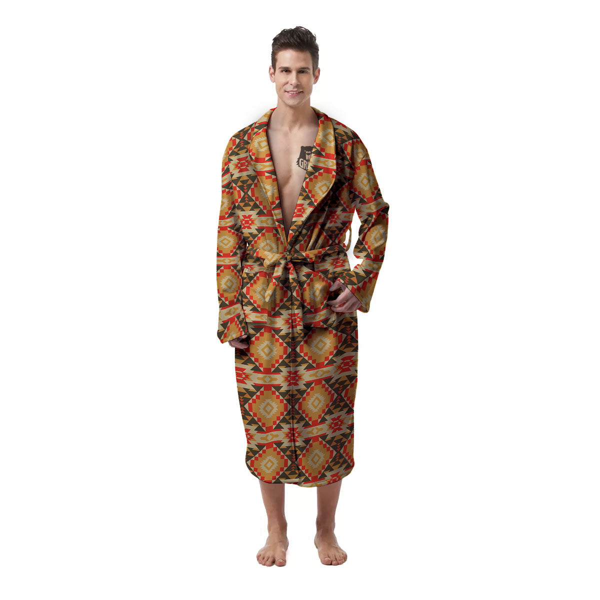 American Geometric Native Print Pattern Men's Robe-grizzshop