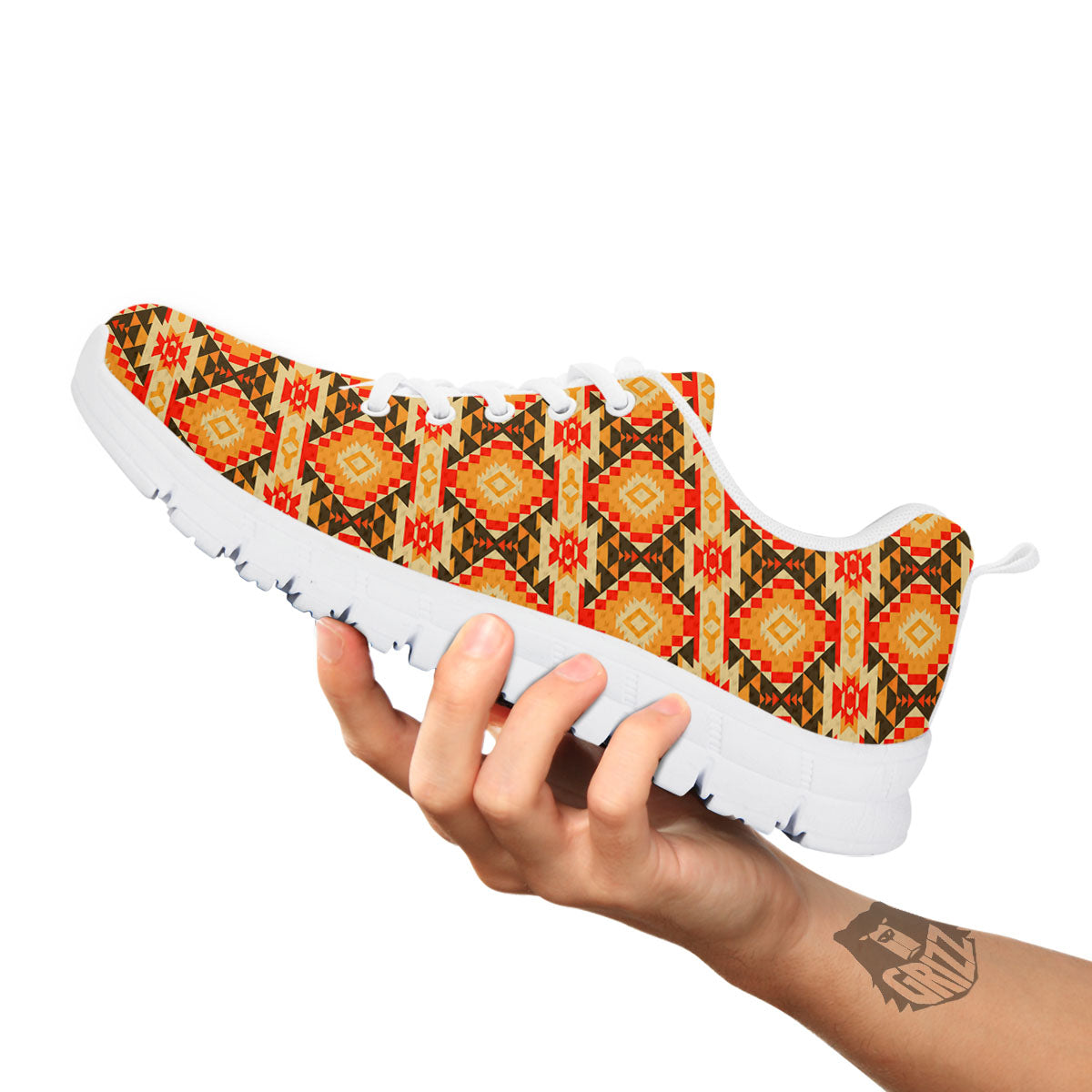 American Geometric Native Print Pattern White Sneaker-grizzshop