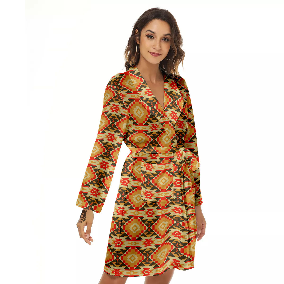 American Geometric Native Print Pattern Women's Robe-grizzshop