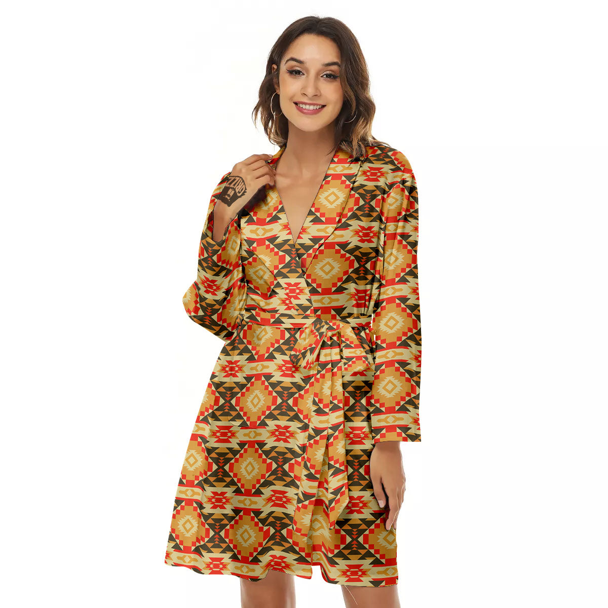 American Geometric Native Print Pattern Women's Robe-grizzshop