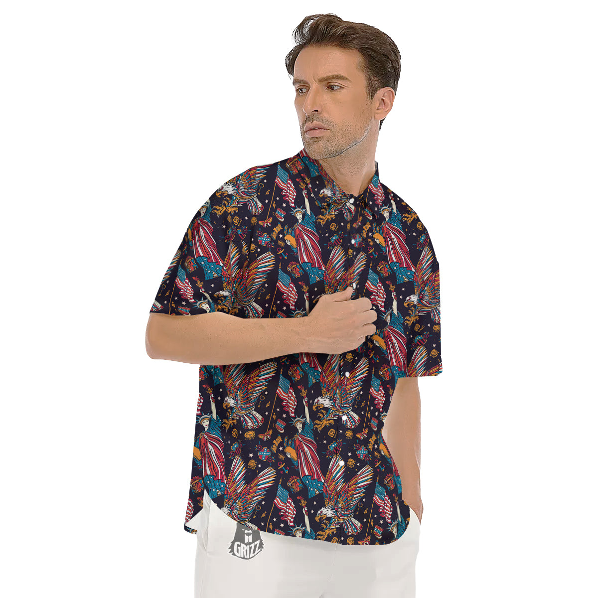 American Independence Day Print Pattern Men's Short Sleeve Shirts-grizzshop