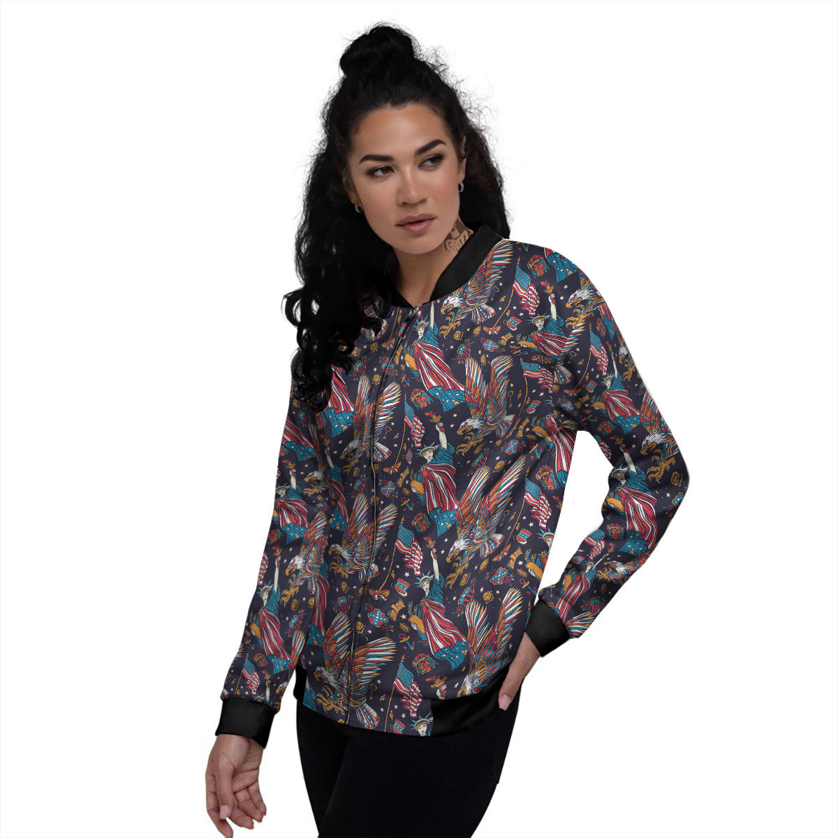 American Independence Day Print Pattern Women's Bomber Jacket-grizzshop