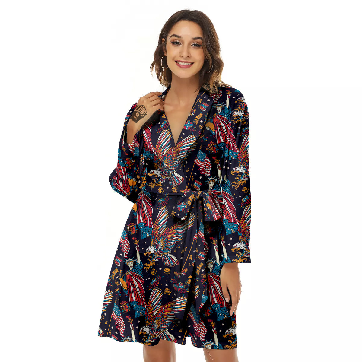American Independence Day Print Pattern Women's Robe-grizzshop