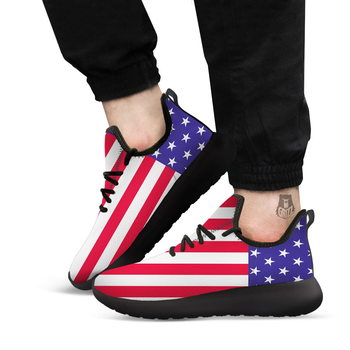 American Military Flag Print Black Athletic Shoes-grizzshop