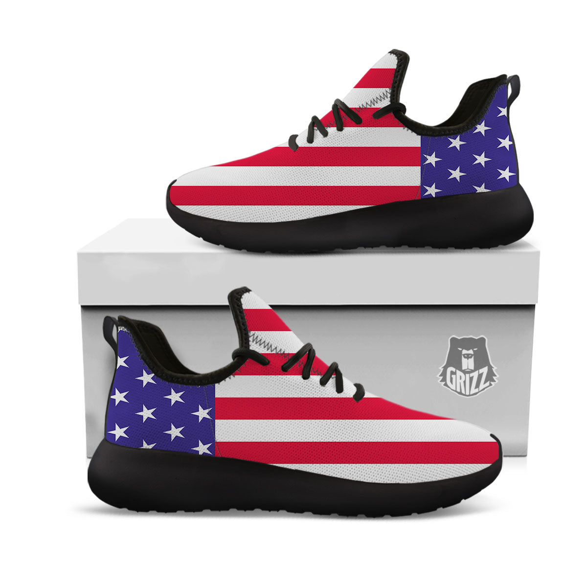 American Military Flag Print Black Athletic Shoes-grizzshop
