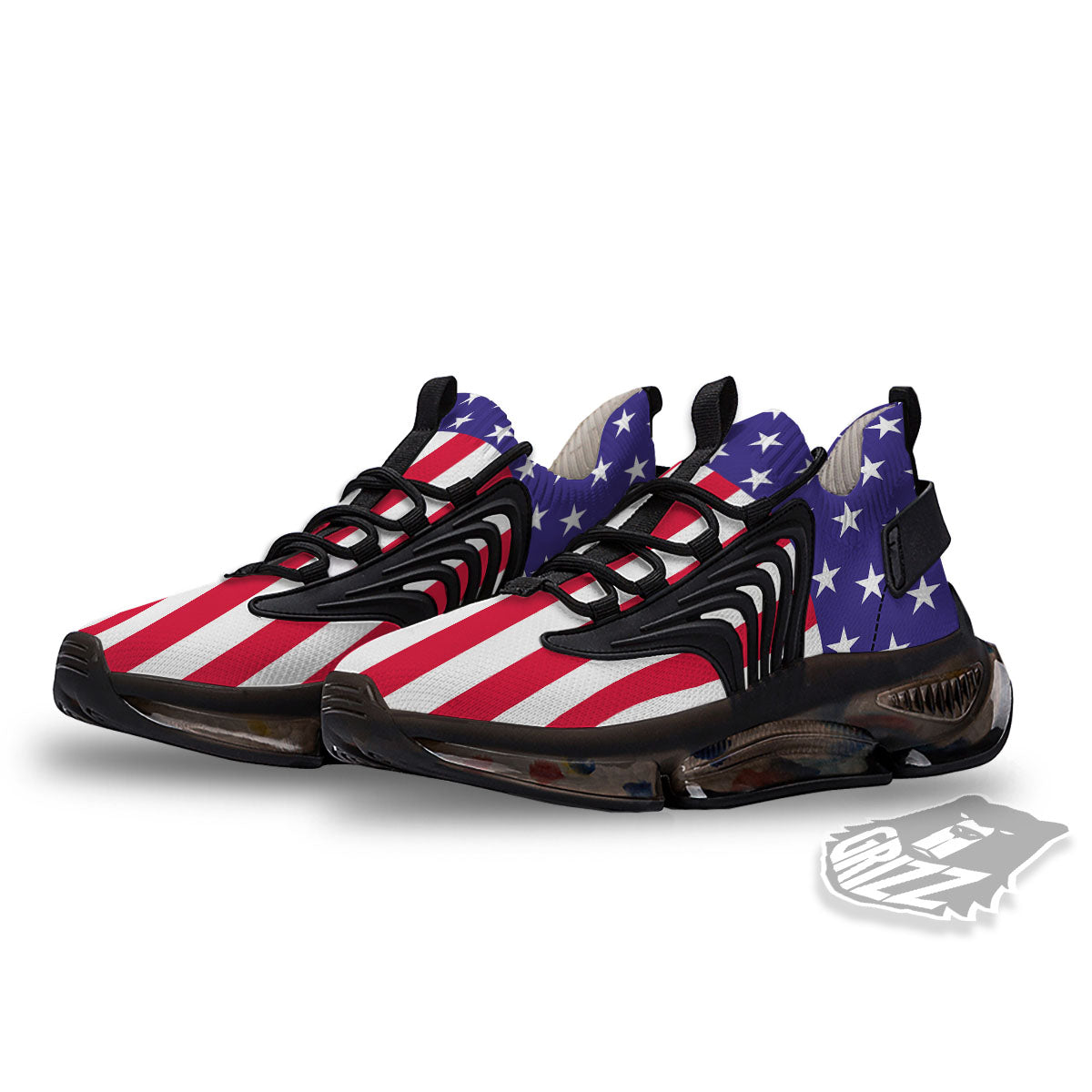 American Military Flag Print Black Gym Shoes-grizzshop