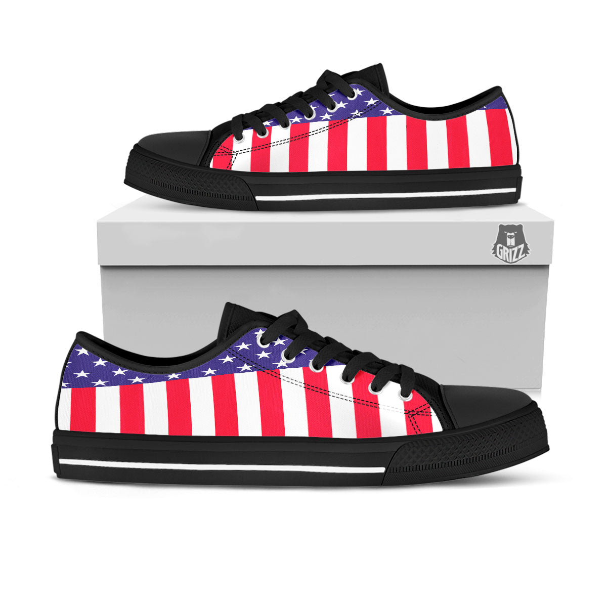 American Military Flag Print Black Low Top Shoes-grizzshop