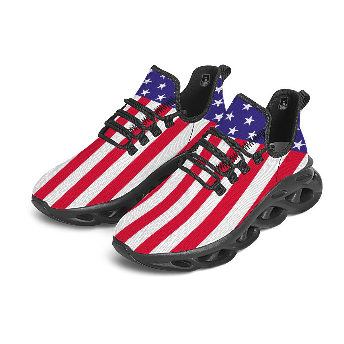 American Military Flag Print Black Running Shoes-grizzshop