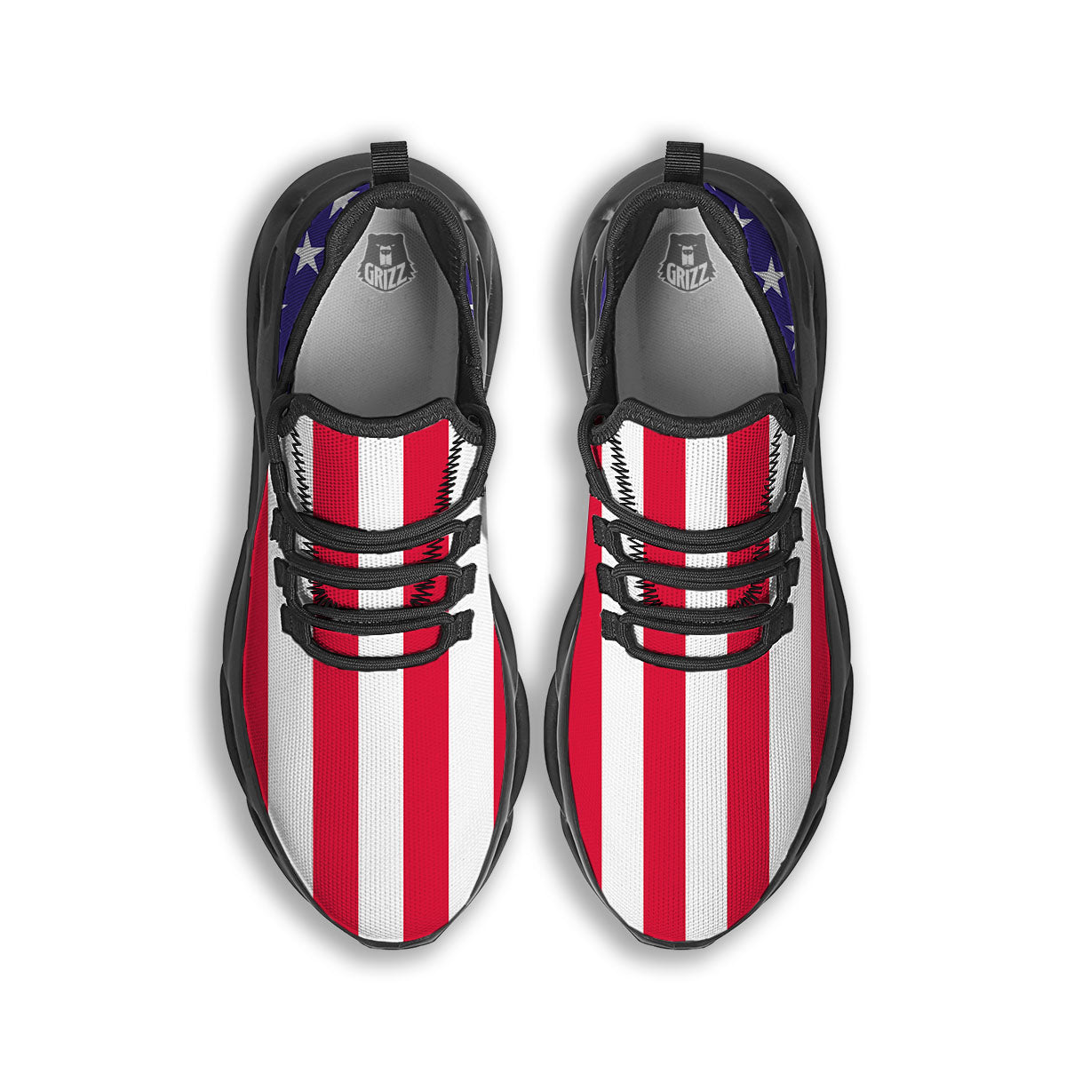American Military Flag Print Black Running Shoes-grizzshop