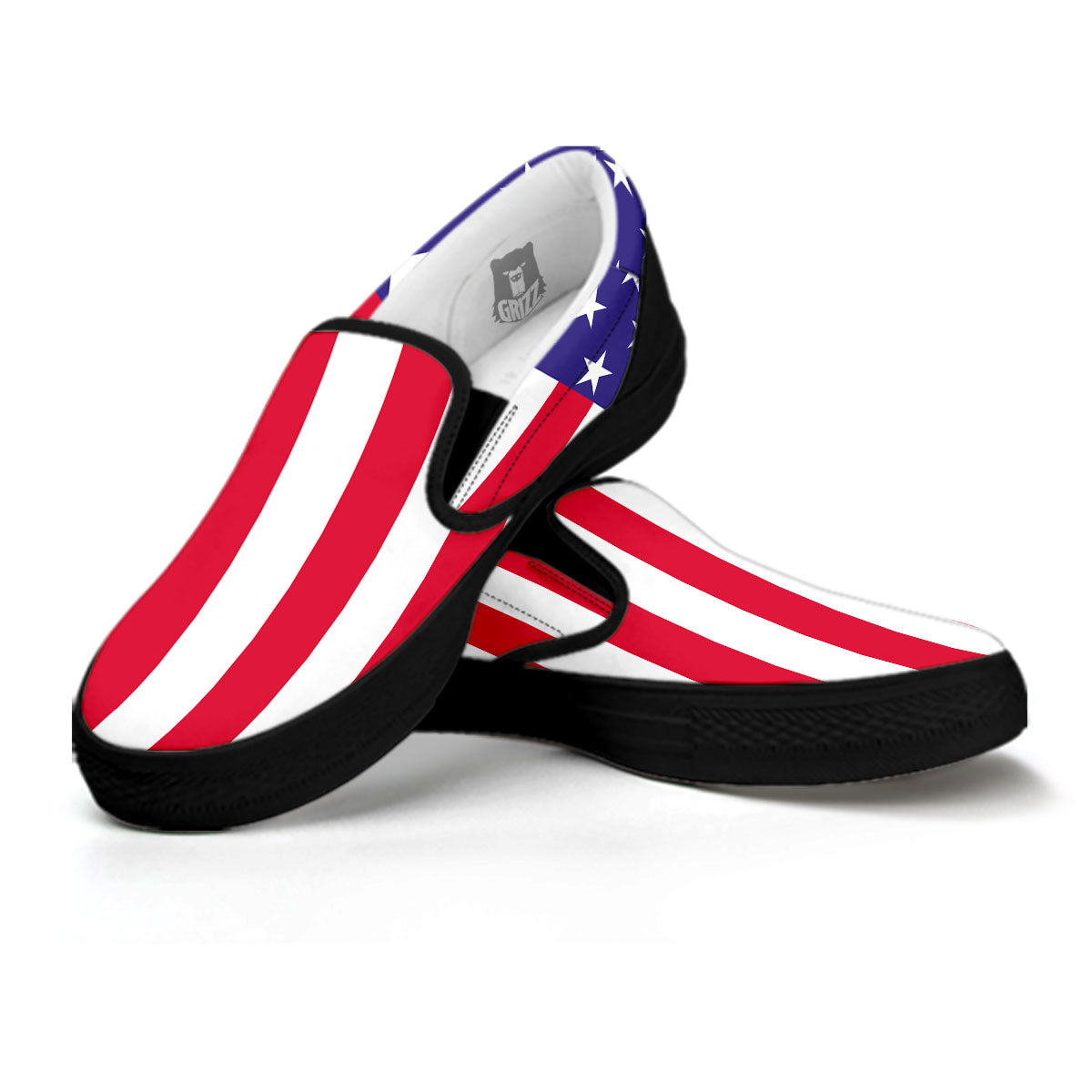 American Military Flag Print Black Slip On Shoes-grizzshop