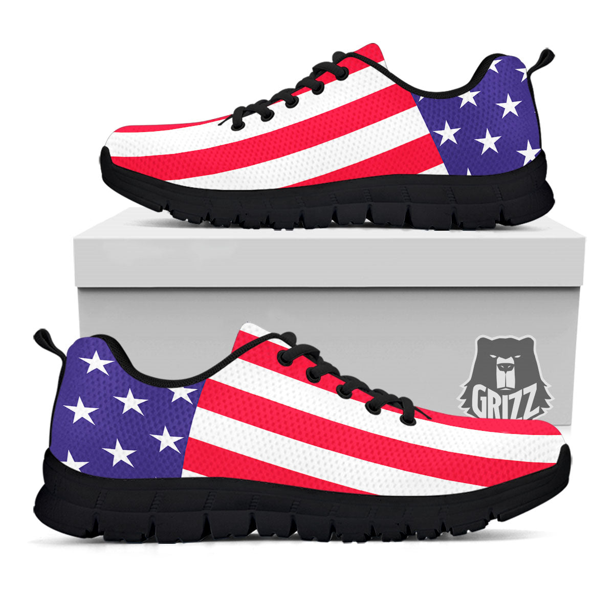 American Military Flag Print Black Sneaker-grizzshop