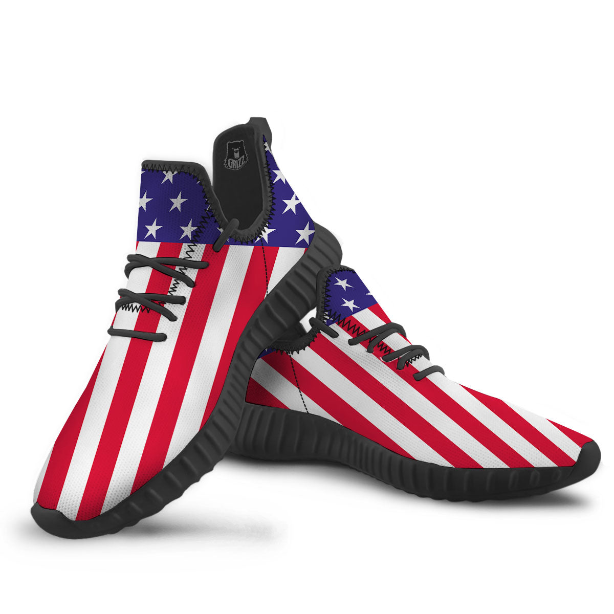 American Military Flag Print Black Walking Shoes-grizzshop