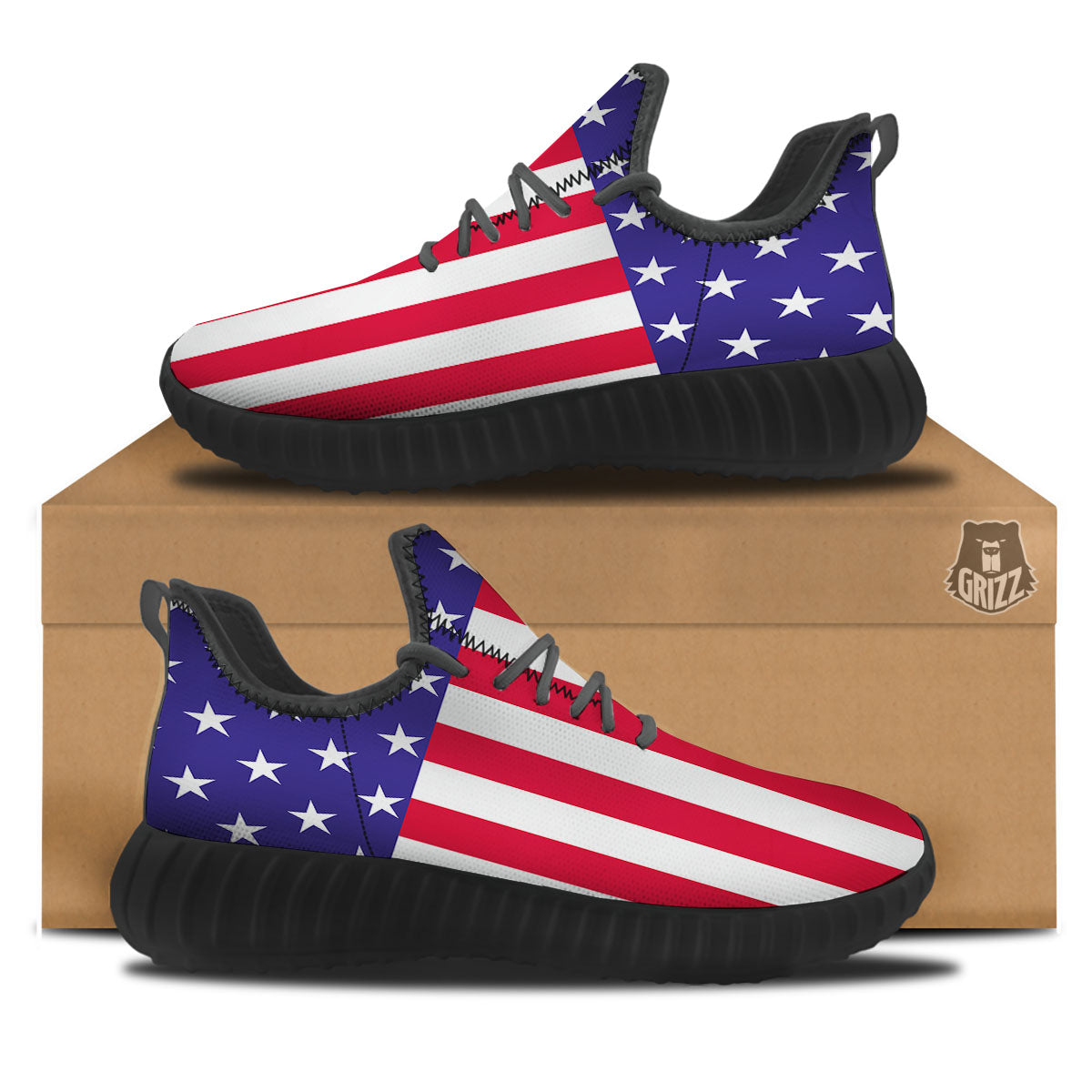 American Military Flag Print Black Walking Shoes-grizzshop