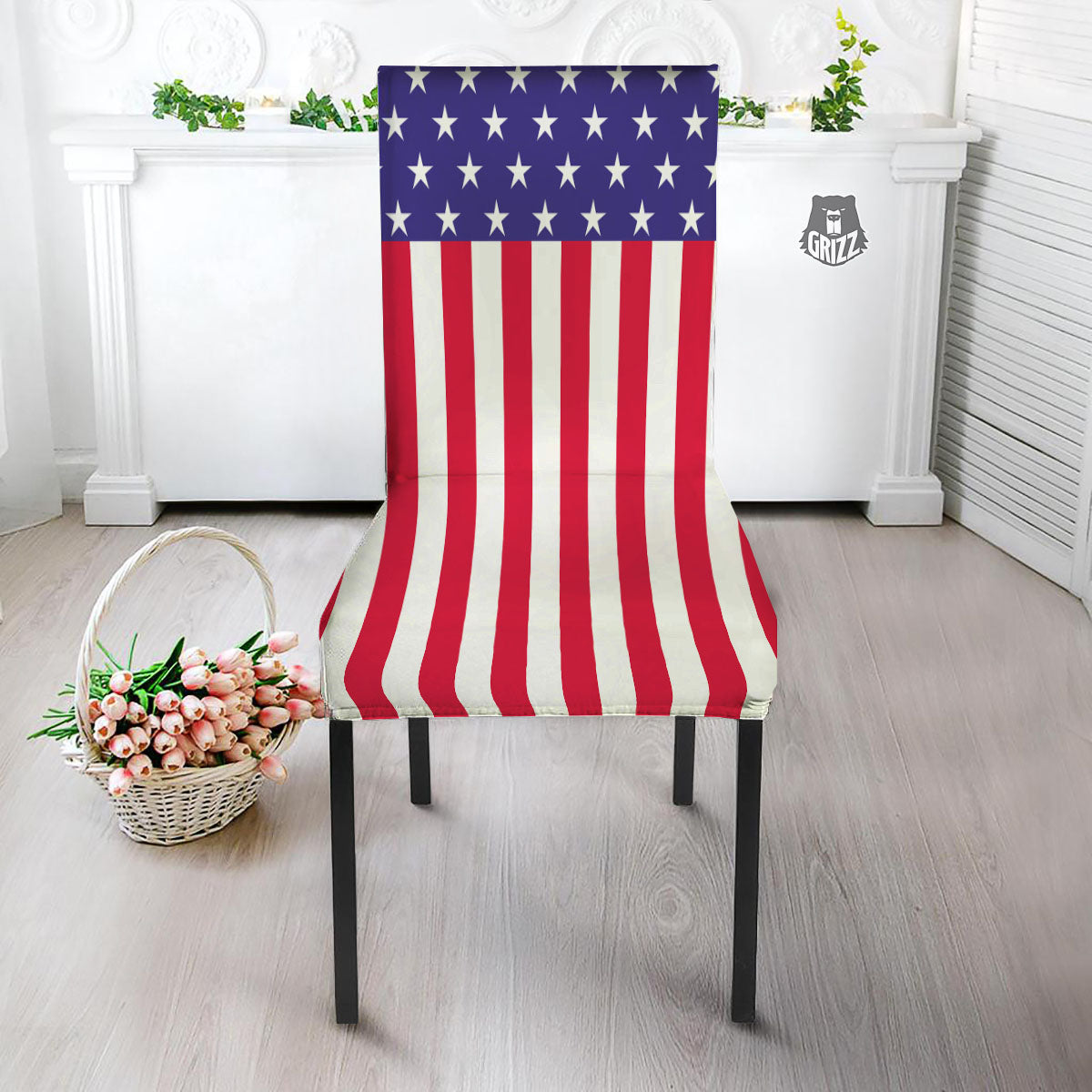 American Military Flag Print Dining Chair Slipcover-grizzshop