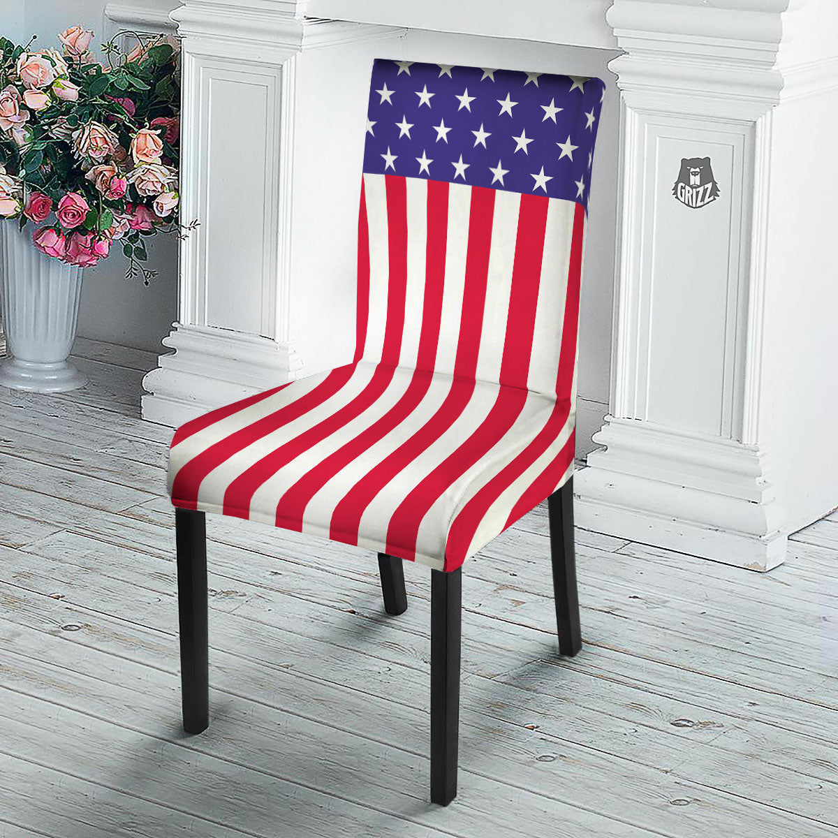American Military Flag Print Dining Chair Slipcover-grizzshop