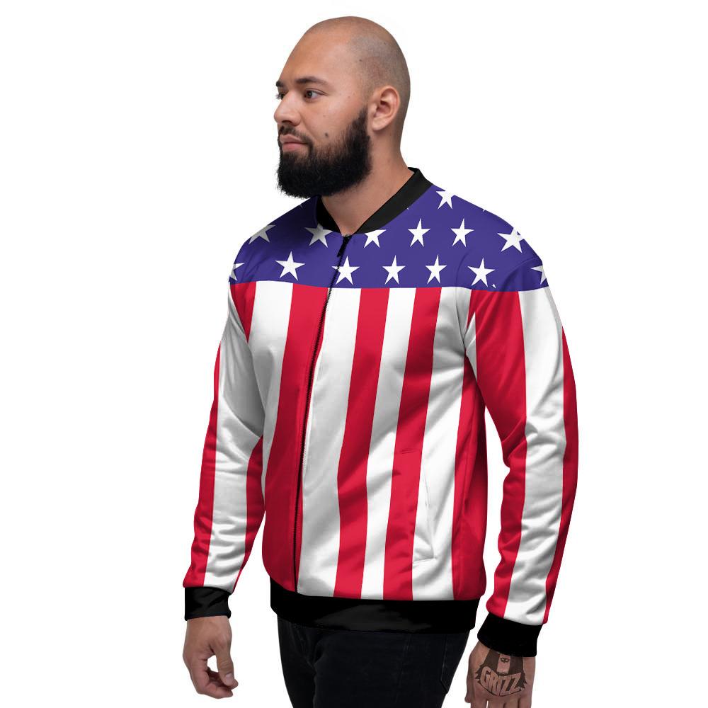 American Military Flag Print Men's Bomber Jacket-grizzshop