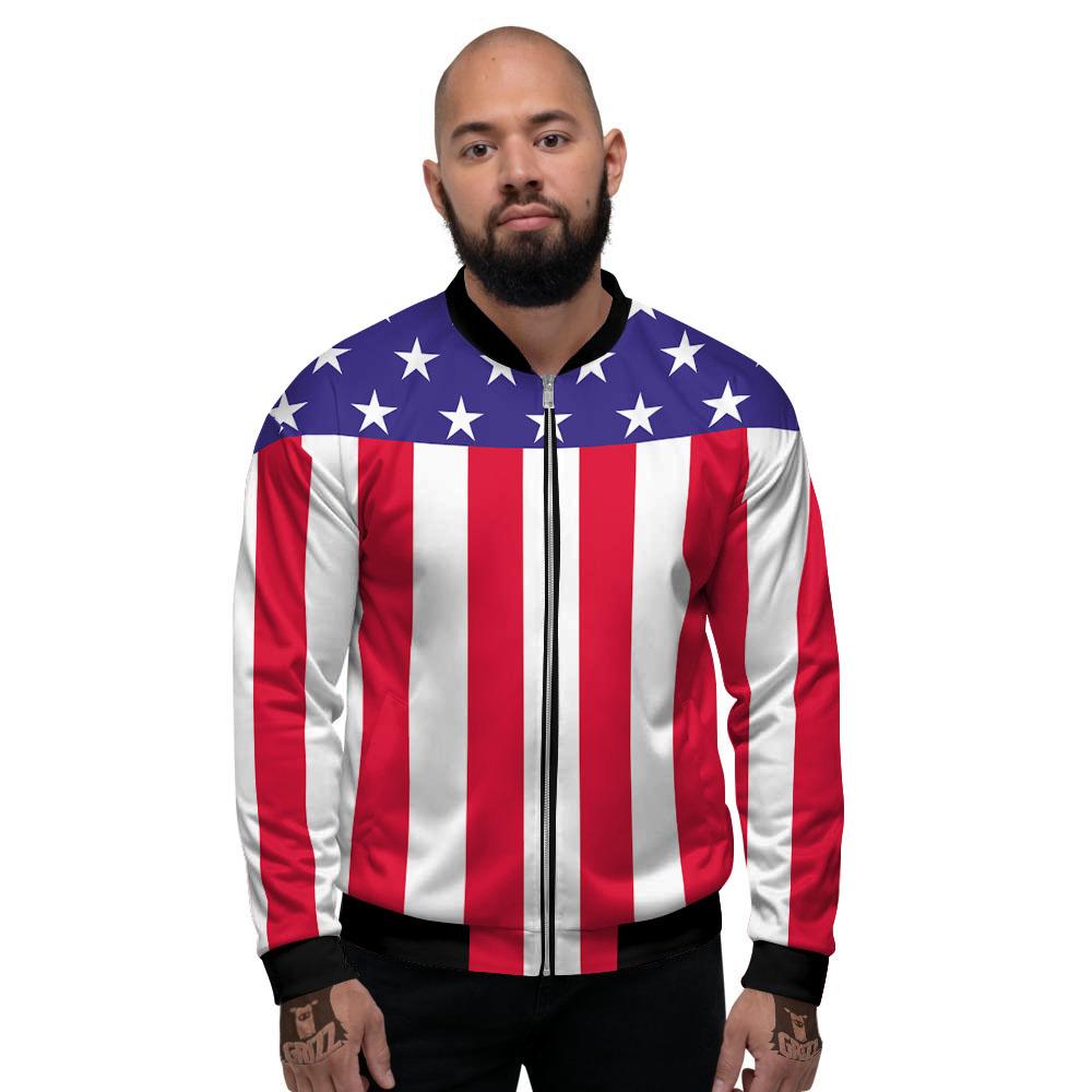American Military Flag Print Men's Bomber Jacket-grizzshop
