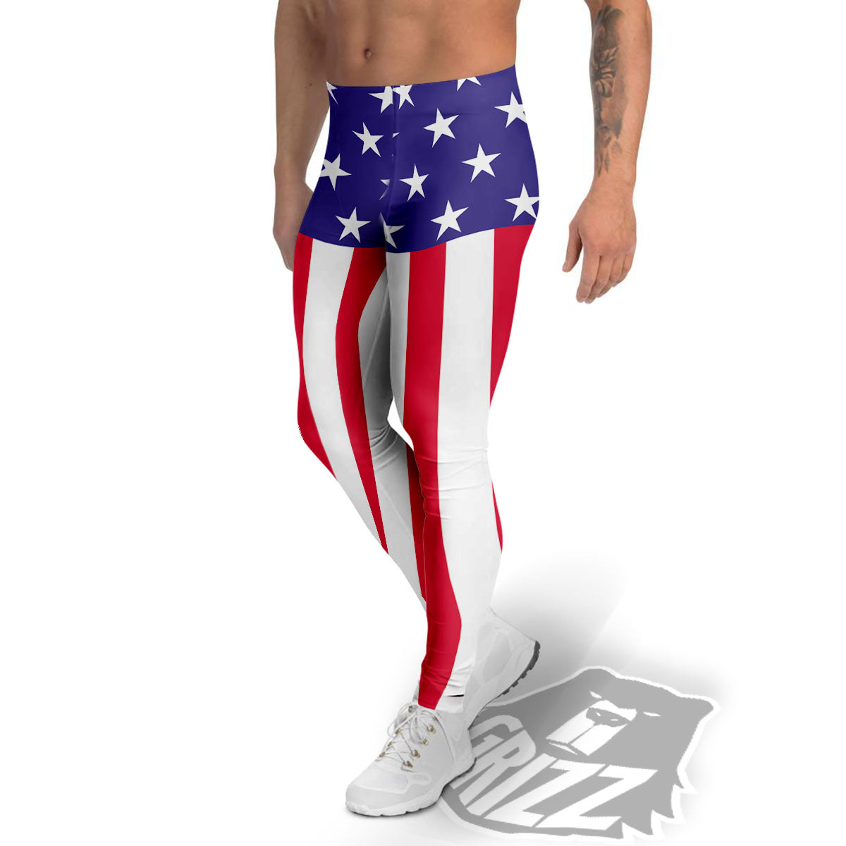 American Military Flag Print Men's Leggings-grizzshop