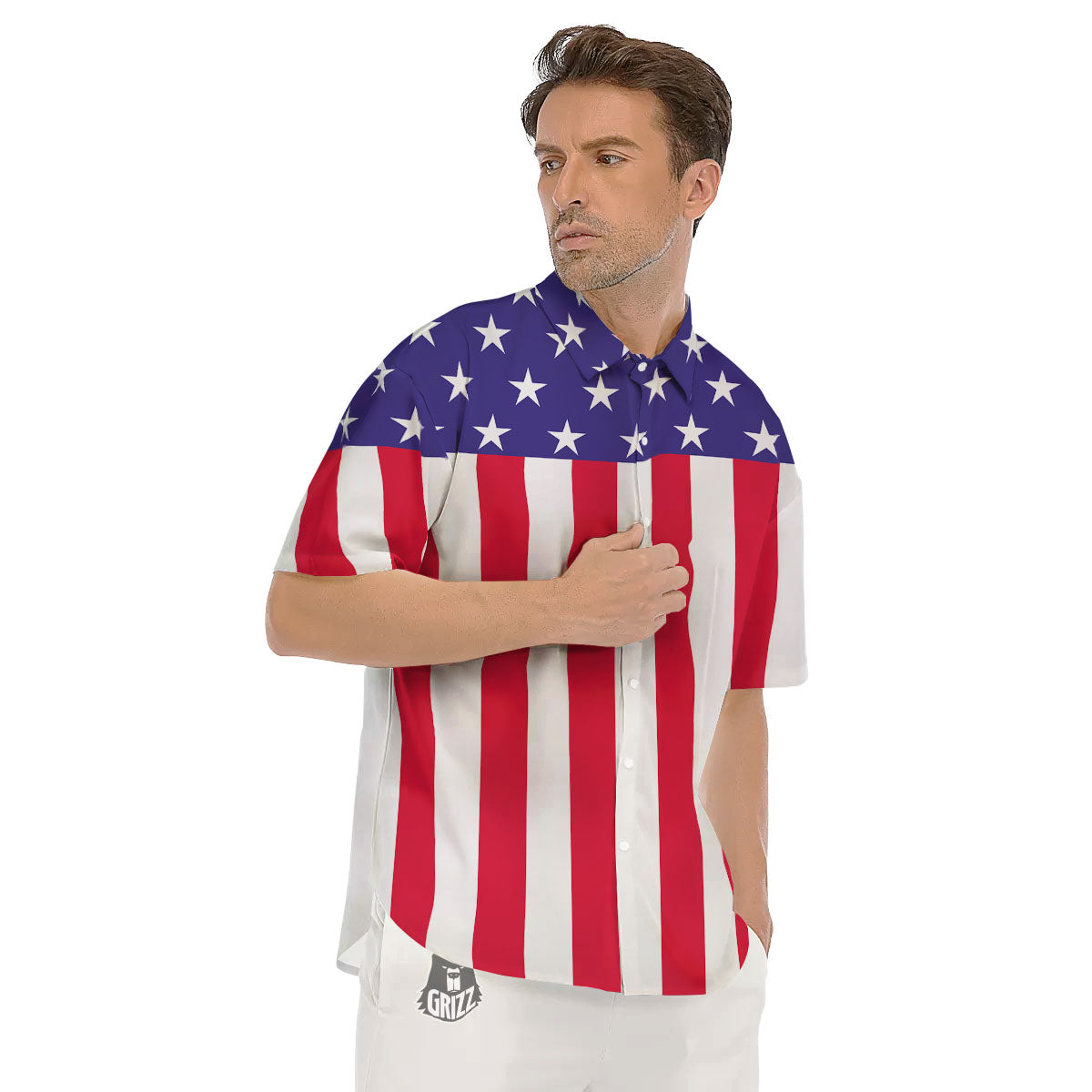 American Military Flag Print Men's Short Sleeve Shirts-grizzshop