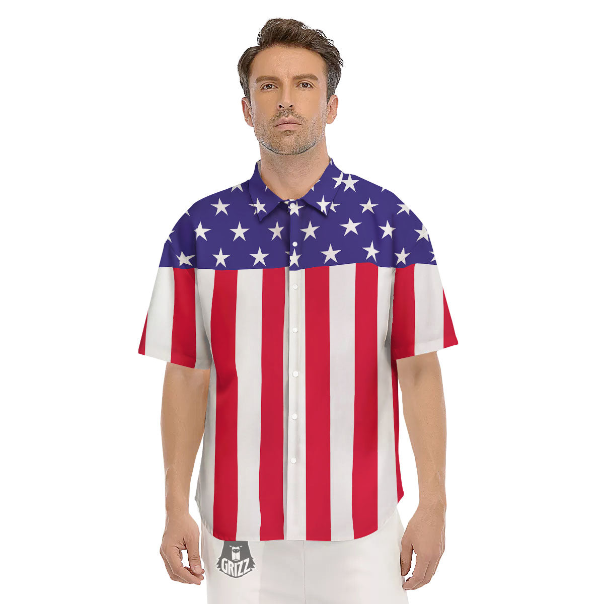 American Military Flag Print Men's Short Sleeve Shirts-grizzshop