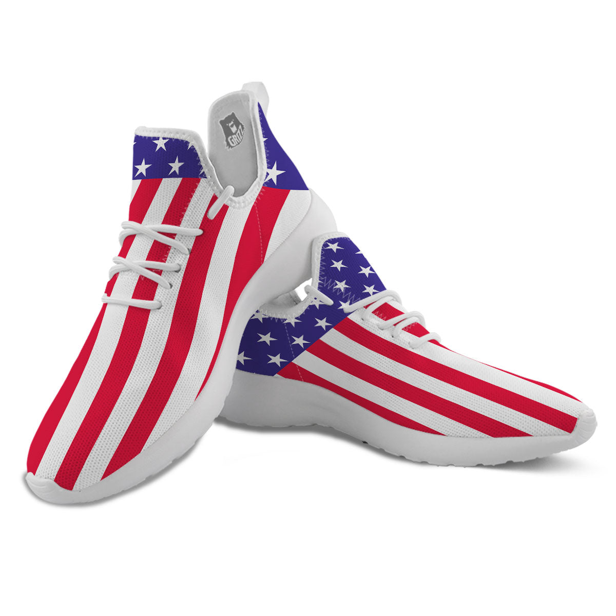 American Military Flag Print White Athletic Shoes-grizzshop