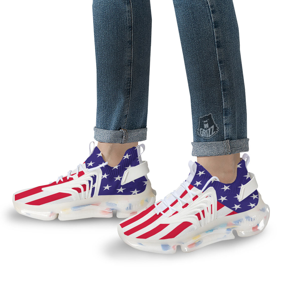 American Military Flag Print White Gym Shoes-grizzshop