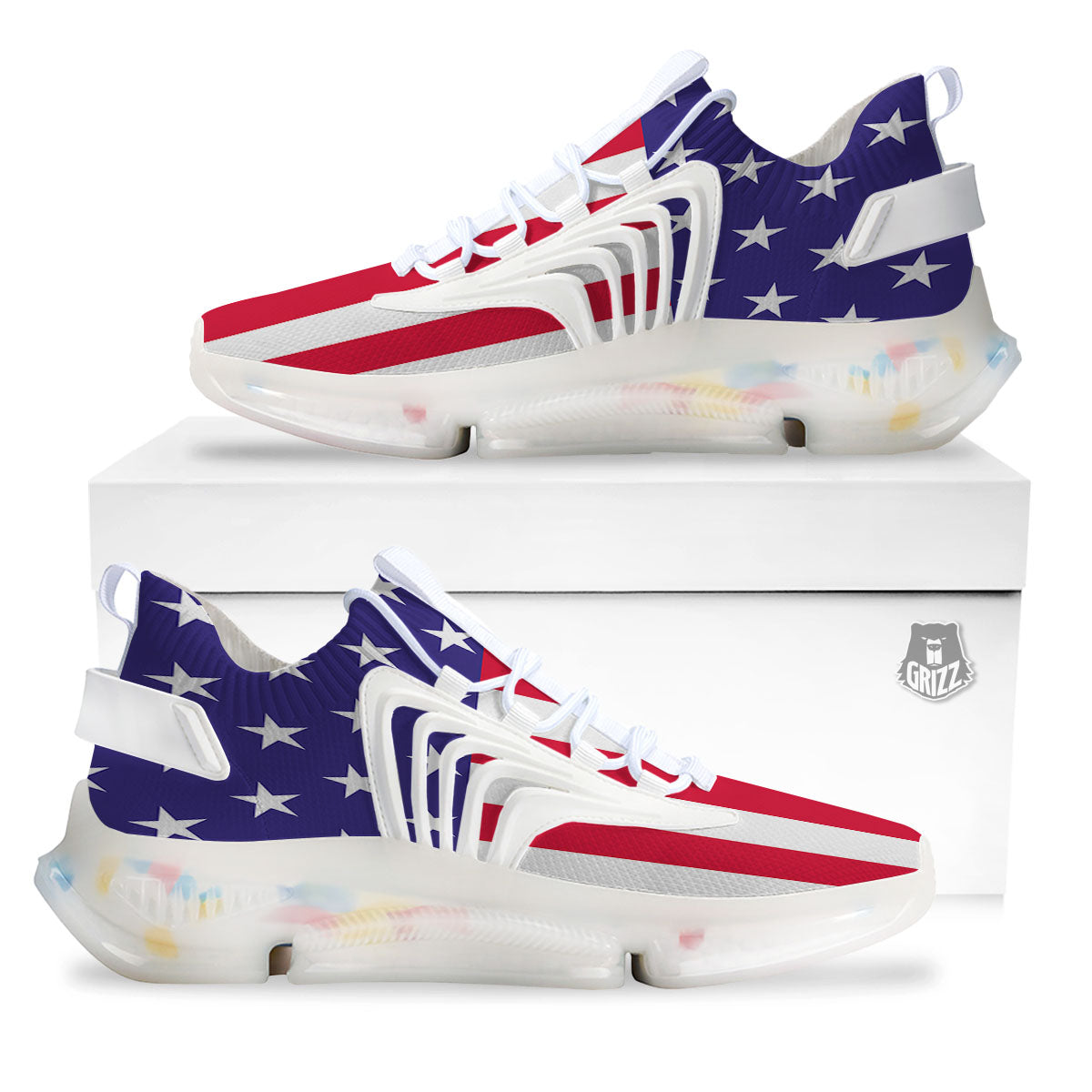 American Military Flag Print White Gym Shoes-grizzshop