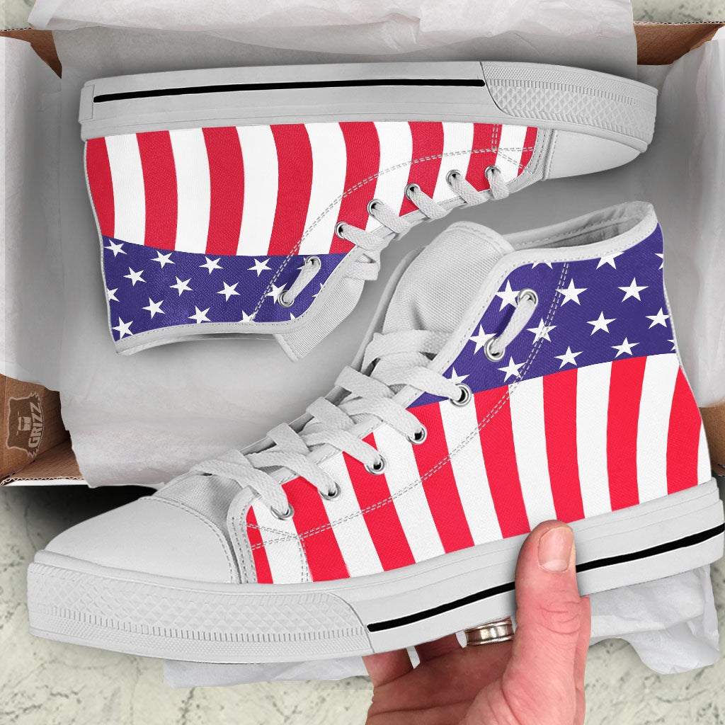 American Military Flag Print White High Top Shoes-grizzshop