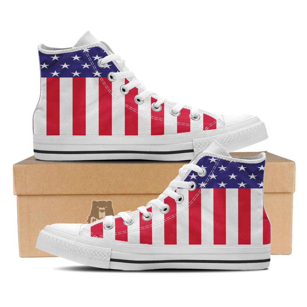 American Military Flag Print White High Top Shoes-grizzshop