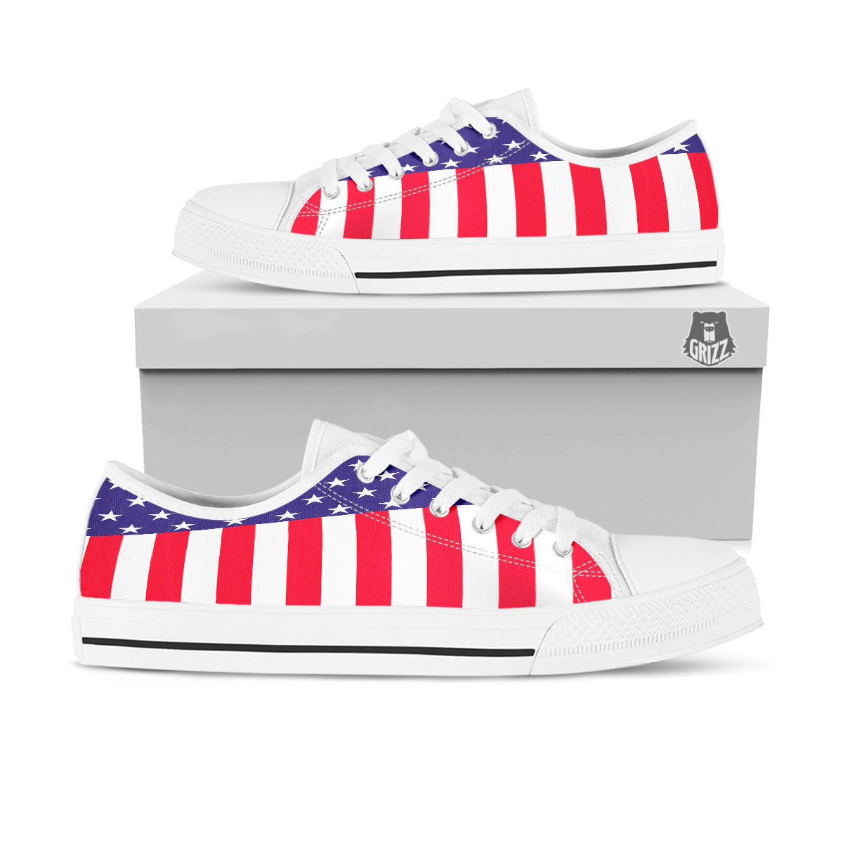 American Military Flag Print White Low Top Shoes-grizzshop