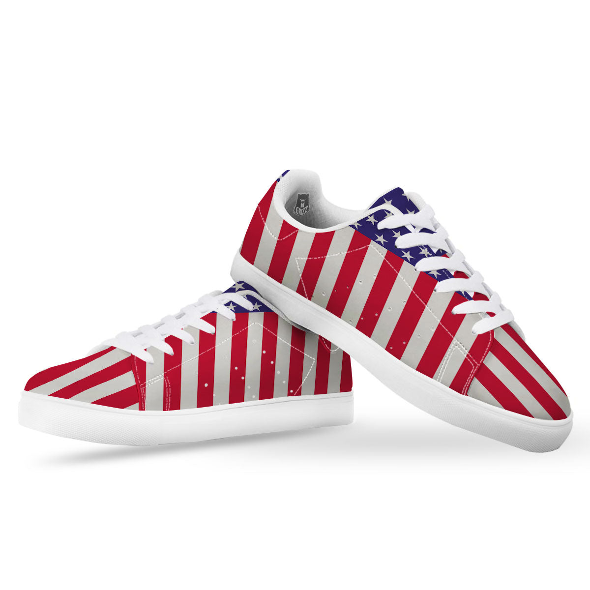 American Military Flag Print White Low Top Sneakers-grizzshop