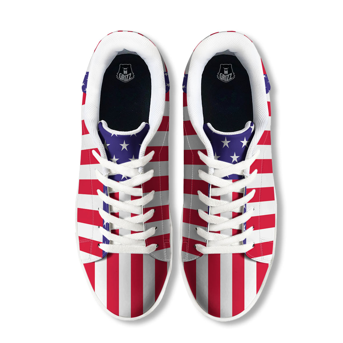 American Military Flag Print White Low Top Sneakers-grizzshop