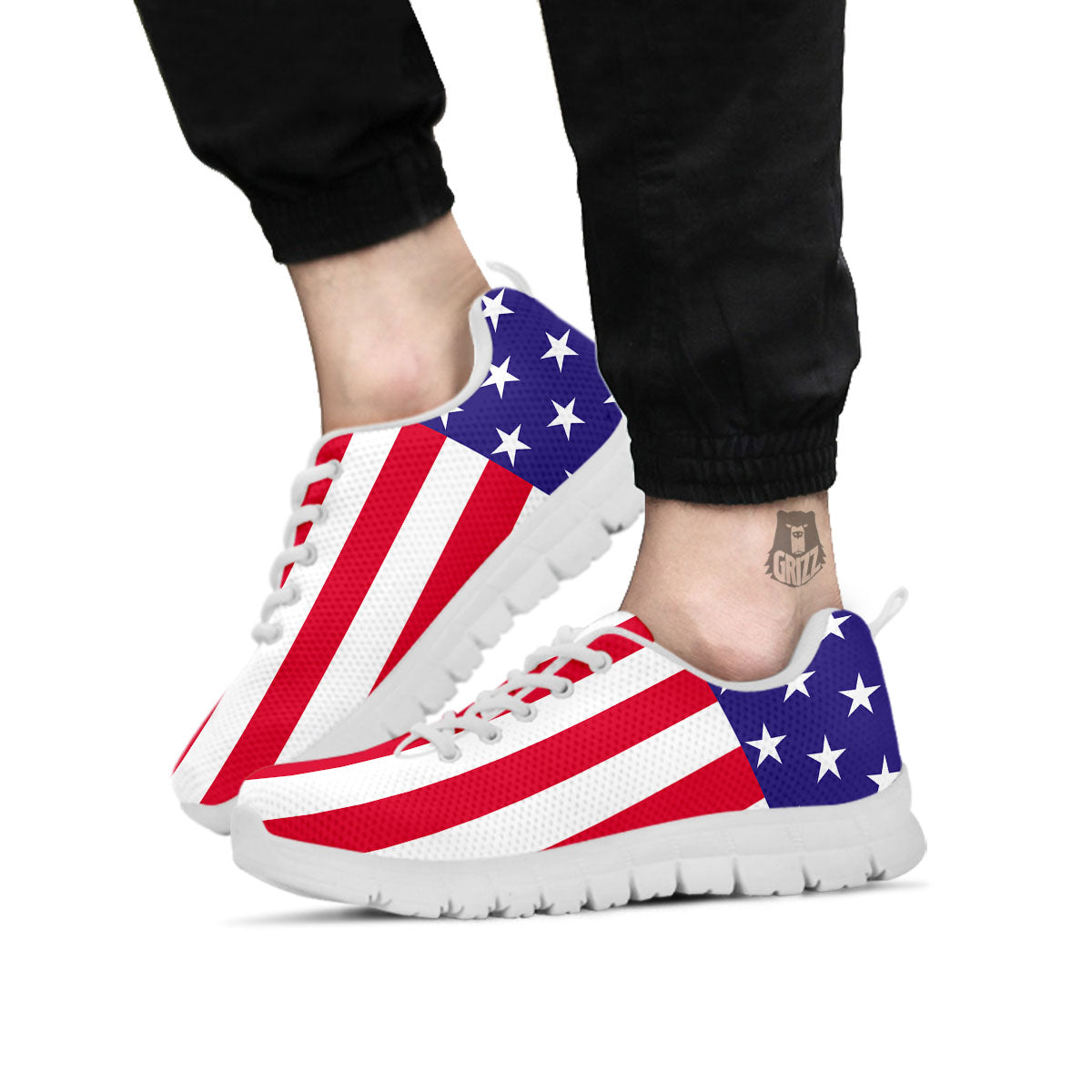 American Military Flag Print White Sneaker-grizzshop