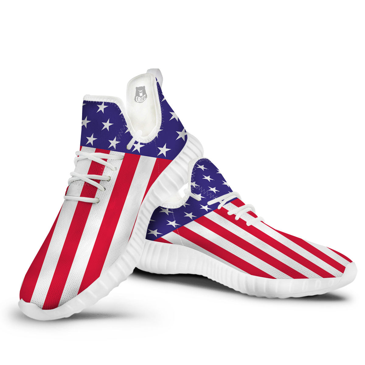 American Military Flag Print White Walking Shoes-grizzshop