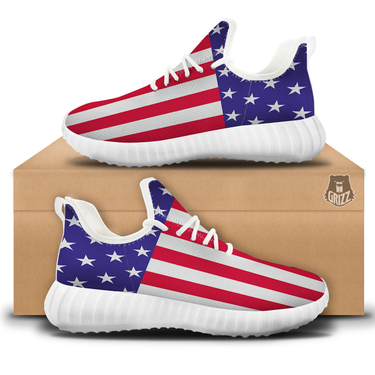 American Military Flag Print White Walking Shoes-grizzshop