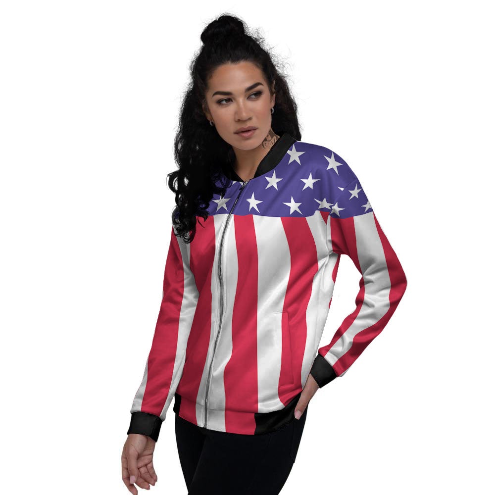 American Military Flag Print Women's Bomber Jacket-grizzshop