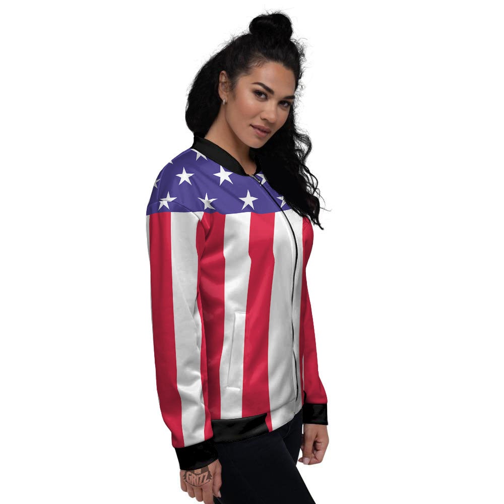 American Military Flag Print Women's Bomber Jacket-grizzshop