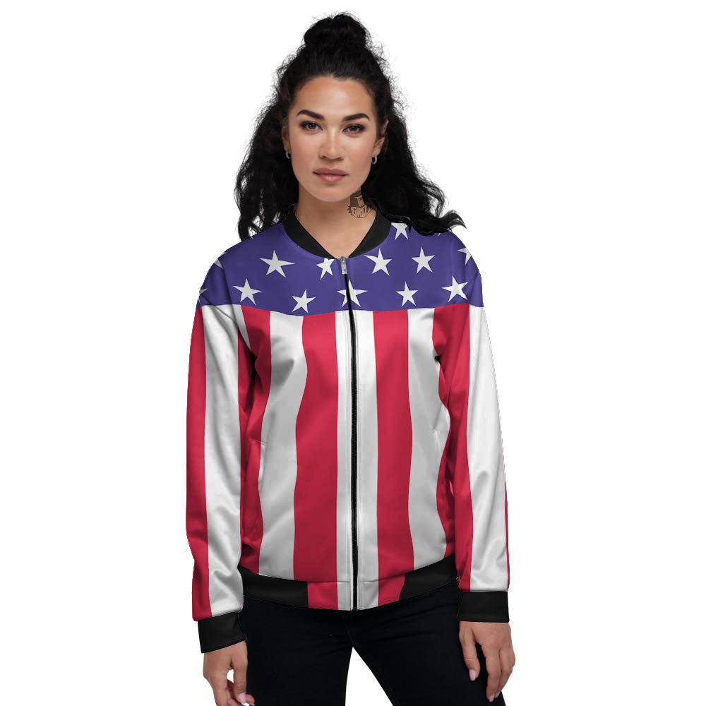 American Military Flag Print Women's Bomber Jacket-grizzshop