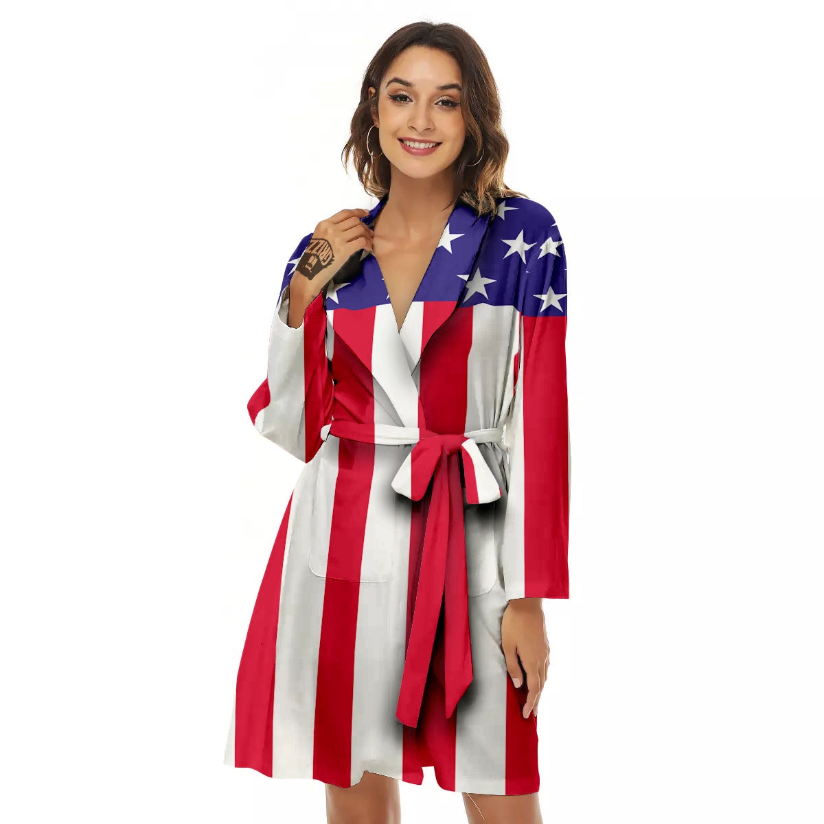 American Military Flag Print Women's Robe-grizzshop