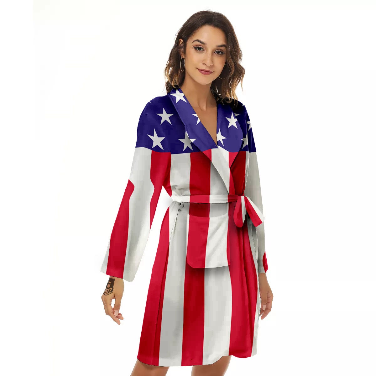 American Military Flag Print Women's Robe-grizzshop