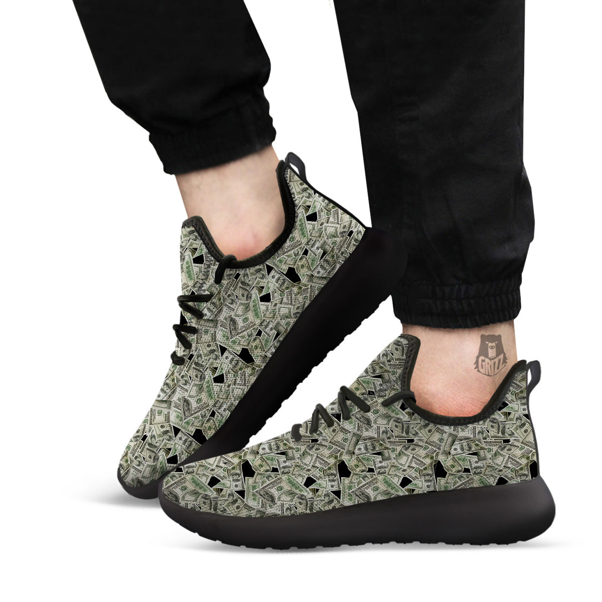 American Money US Dollars Print Pattern Black Athletic Shoes-grizzshop