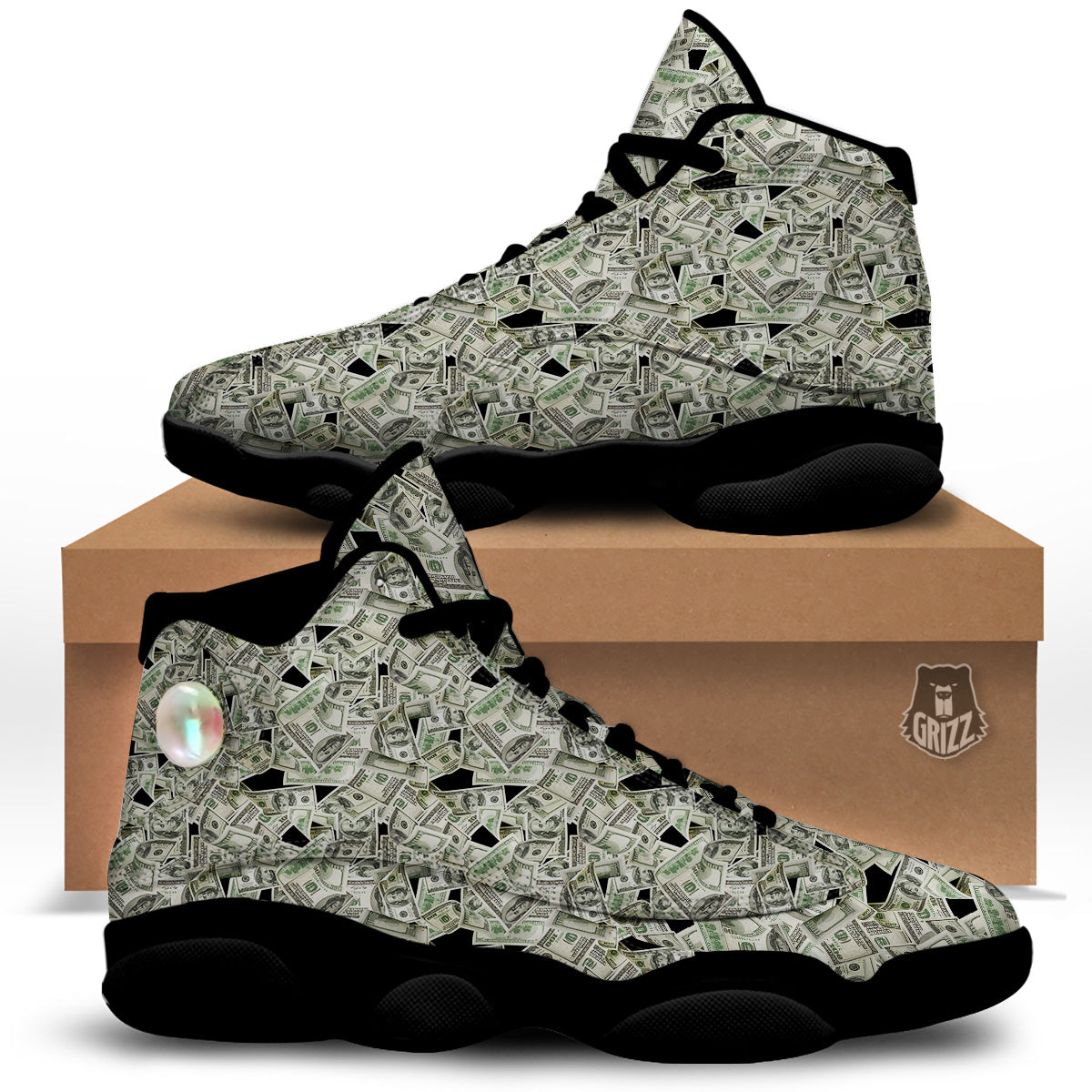 American Money US Dollars Print Pattern Black Basketball Shoes-grizzshop