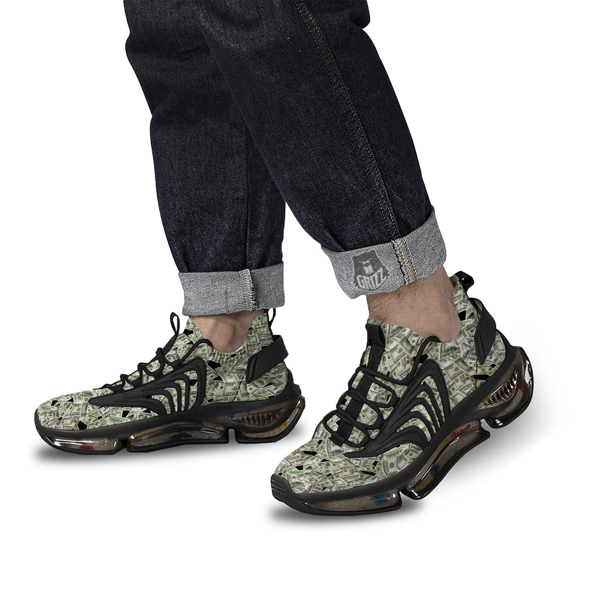 American Money US Dollars Print Pattern Black Gym Shoes-grizzshop